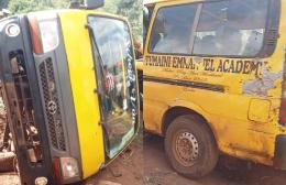Photocollage of a school van involved in an accident in Embu County.